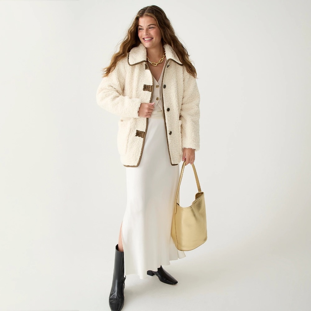 J.Crew NWT Teddy Sherpa Jacket Size L in Dust Ivory - Picture 2 of 11